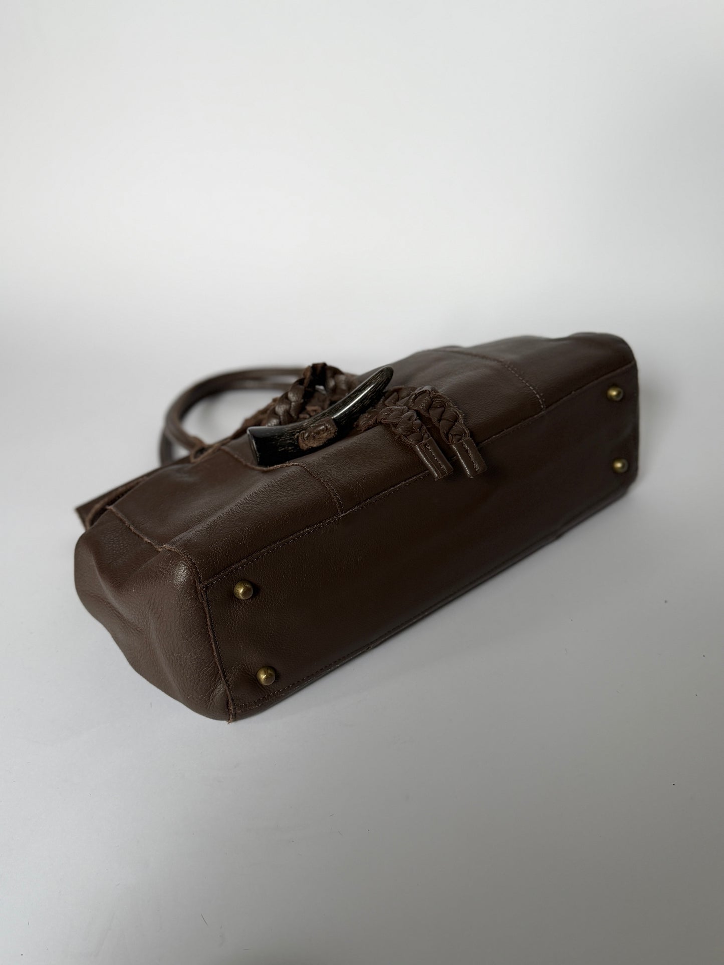 Dark Brown Leather Shoulder Bag — Horn Toggle