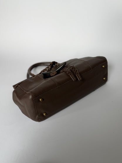 Dark Brown Leather Shoulder Bag — Horn Toggle