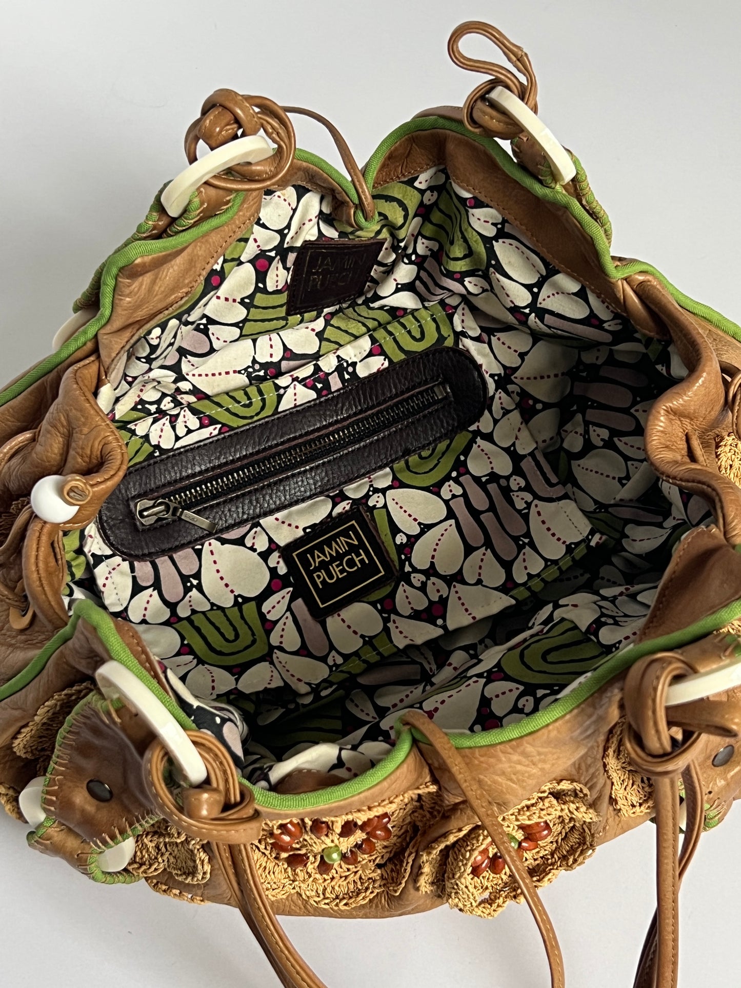 French Beaded Crochet Leather Bag