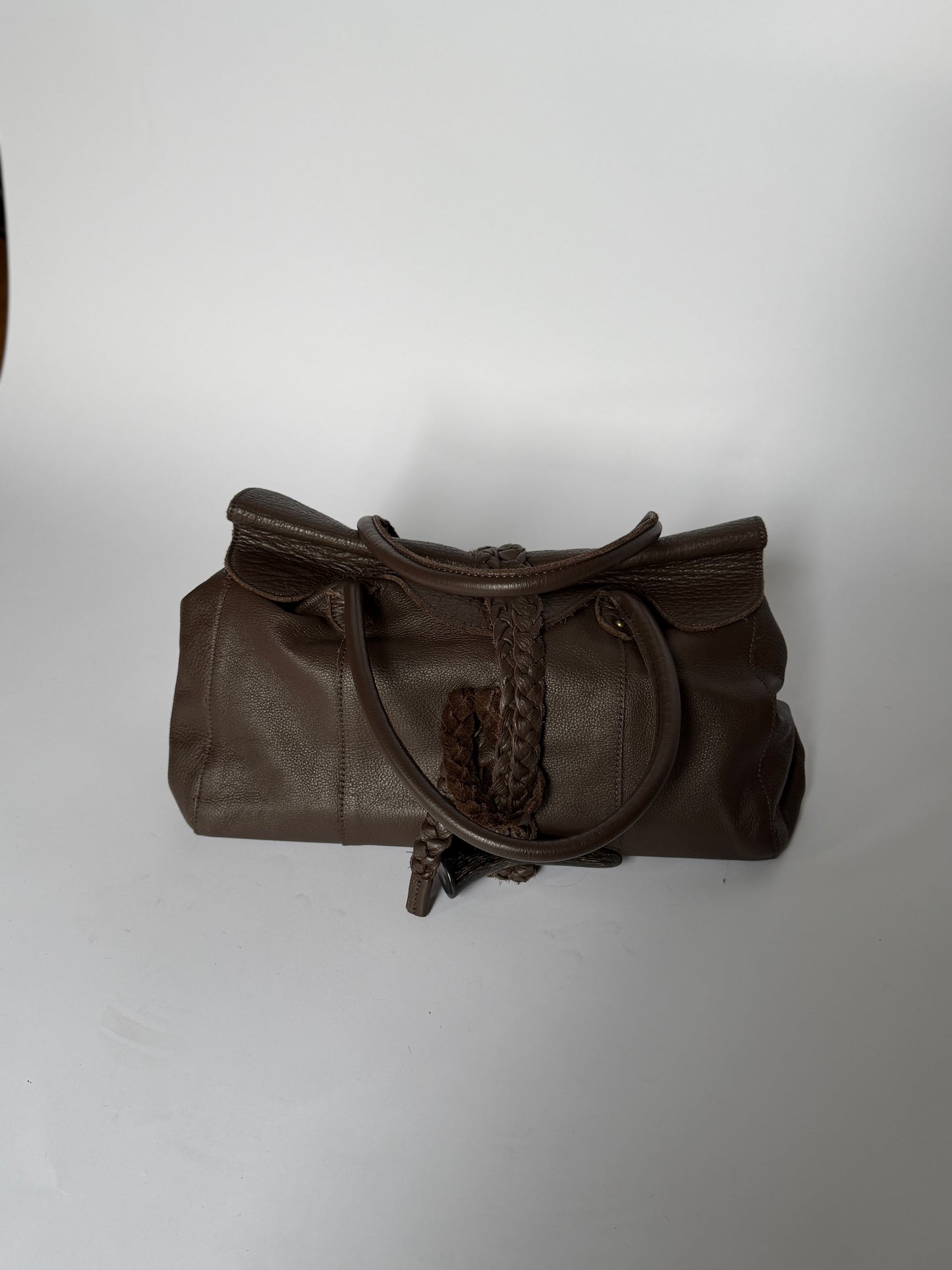 Dark Brown Leather Shoulder Bag — Horn Toggle