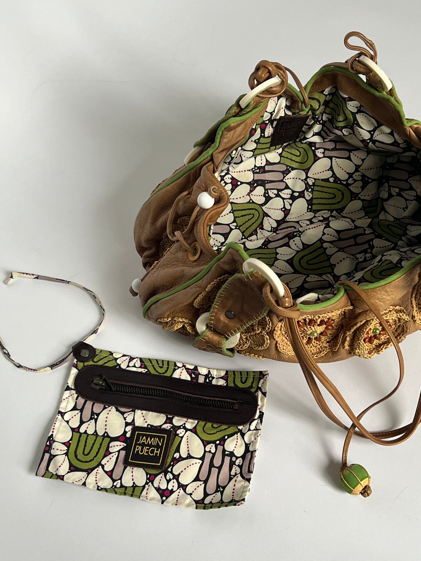 French Beaded Crochet Leather Bag