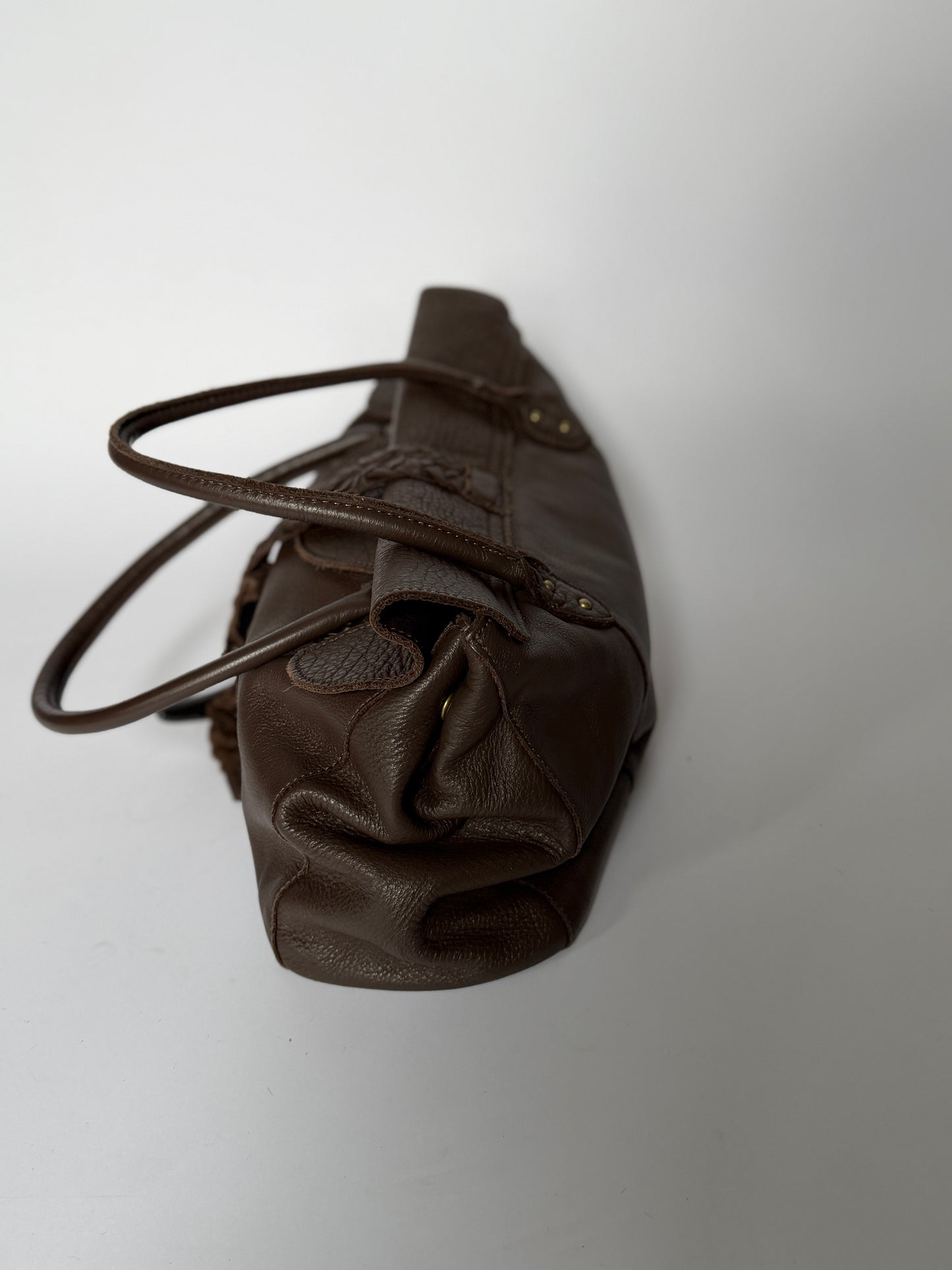 Dark Brown Leather Shoulder Bag — Horn Toggle