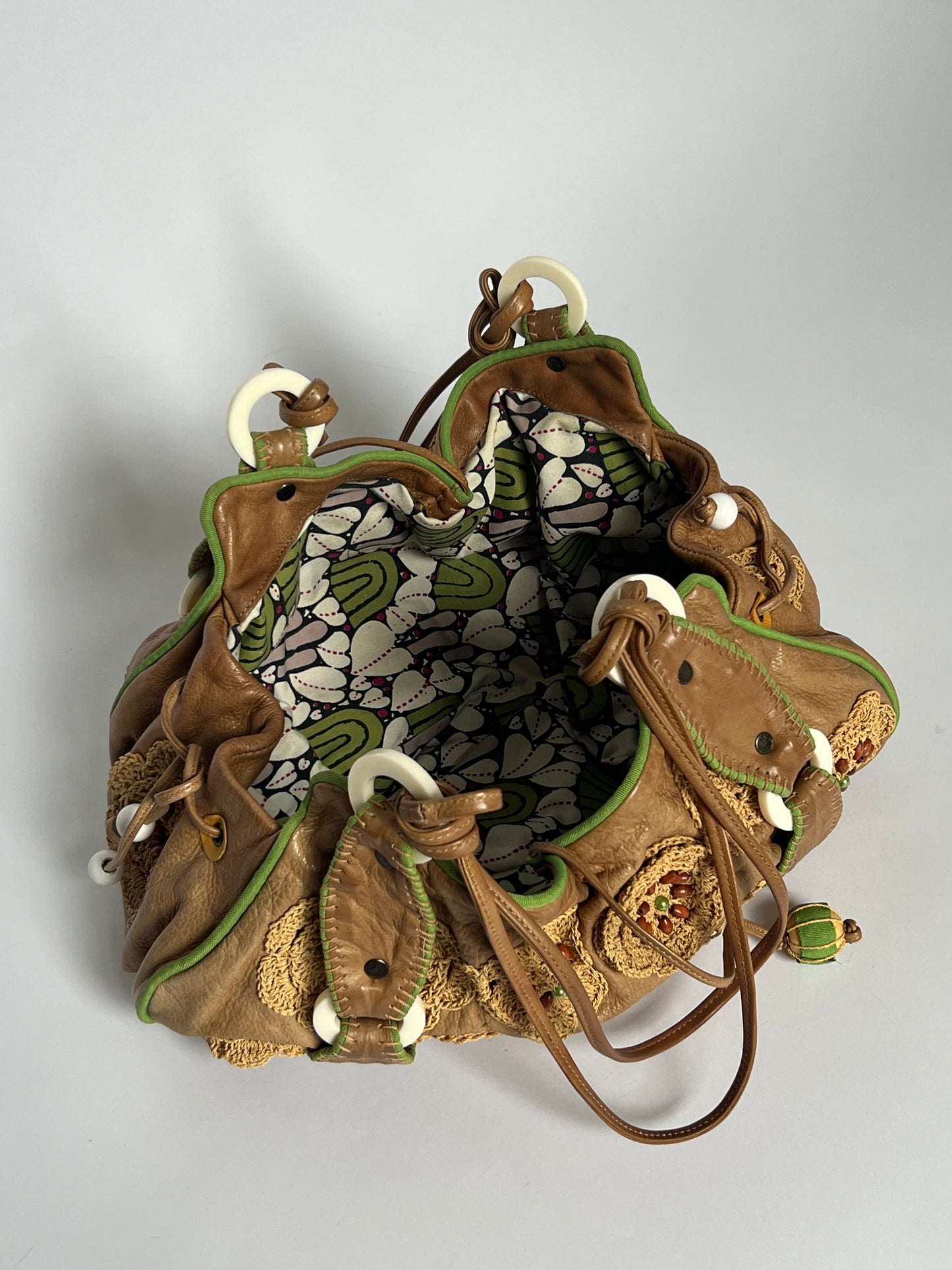 French Beaded Crochet Leather Bag