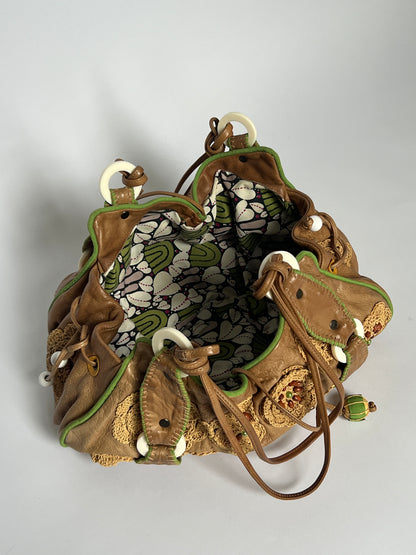 French Beaded Crochet Leather Bag