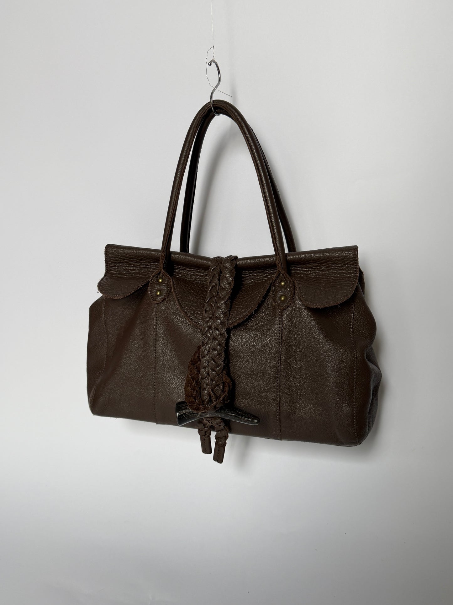 Dark Brown Leather Shoulder Bag — Horn Toggle