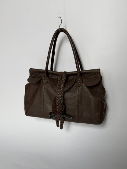 Dark Brown Leather Shoulder Bag — Horn Toggle