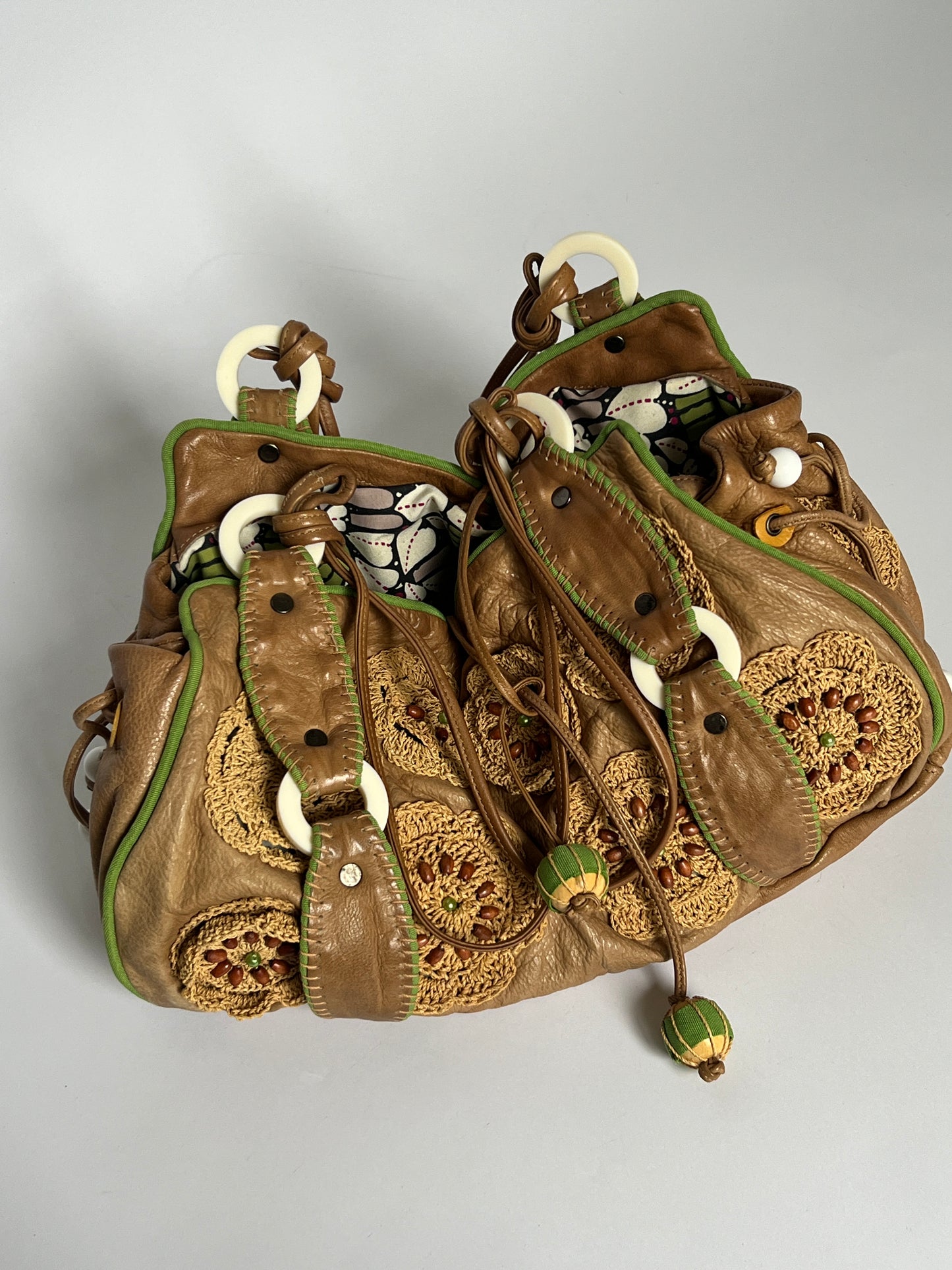 French Beaded Crochet Leather Bag