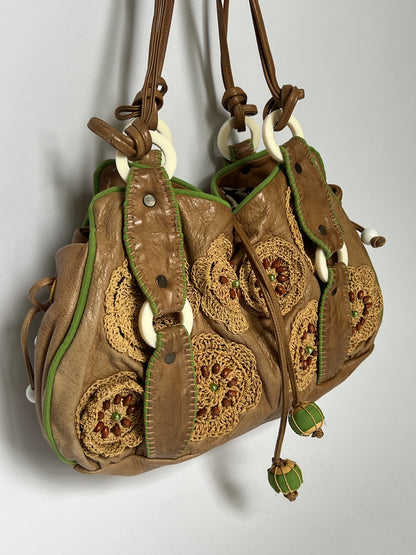 French Beaded Crochet Leather Bag