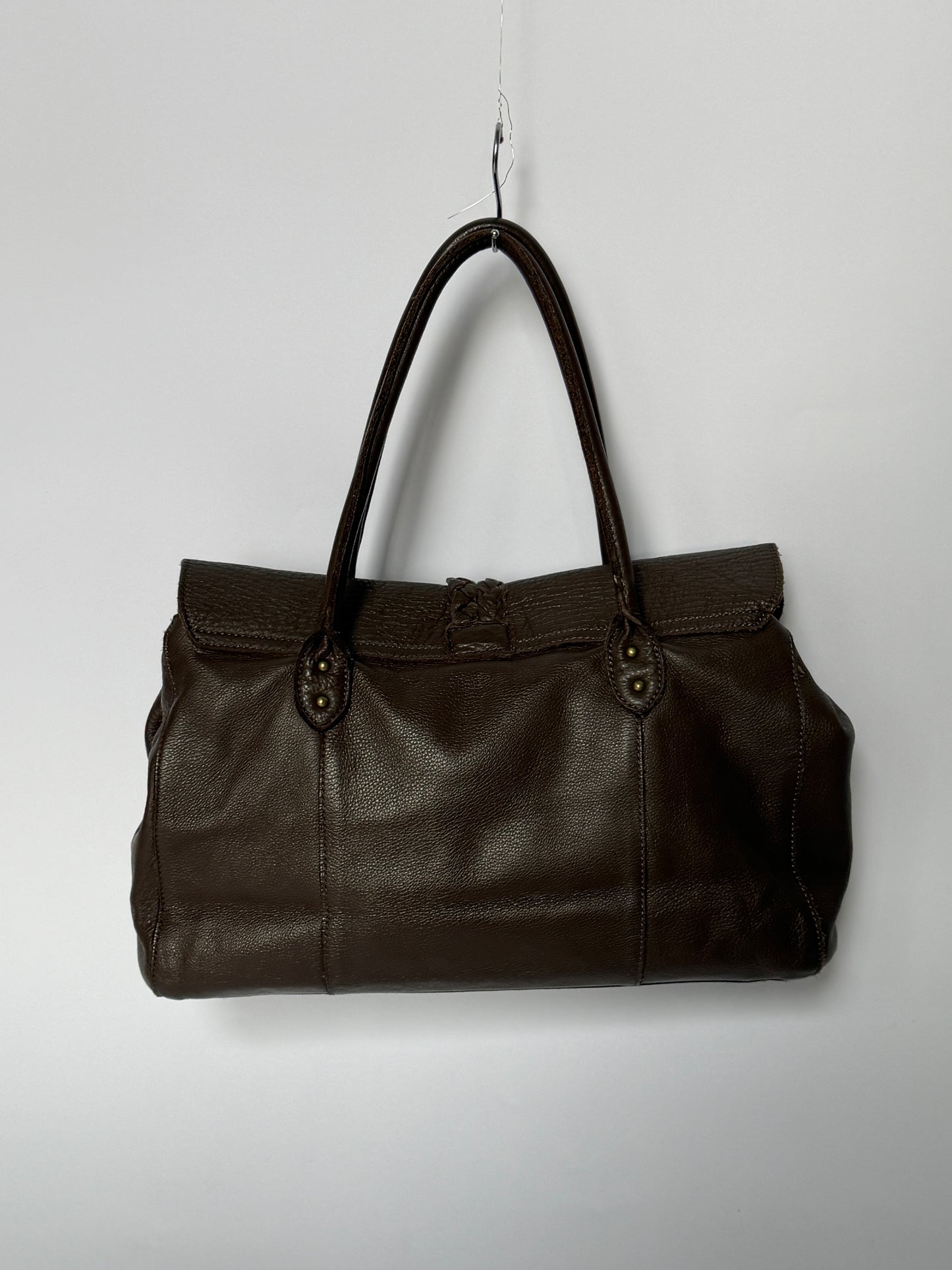 Dark Brown Leather Shoulder Bag — Horn Toggle