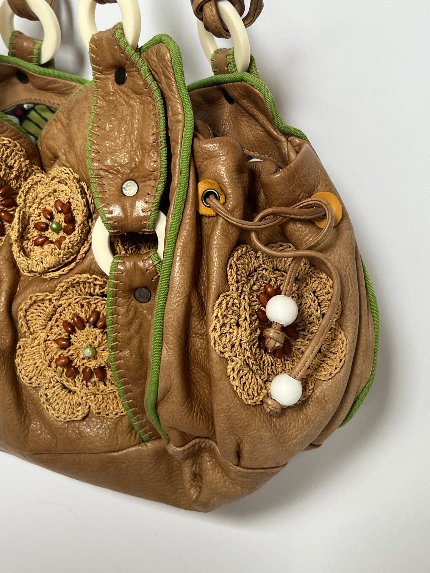 French Beaded Crochet Leather Bag
