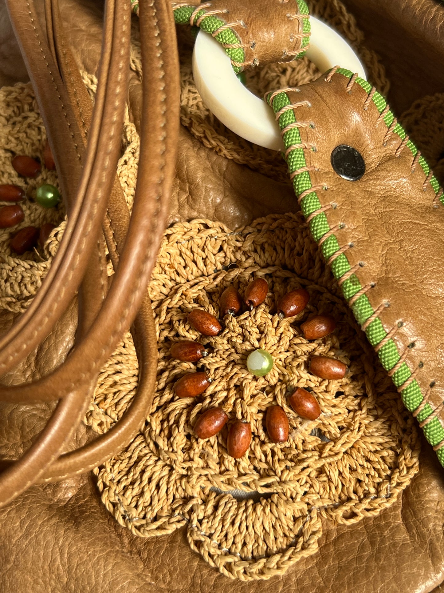 French Beaded Crochet Leather Bag