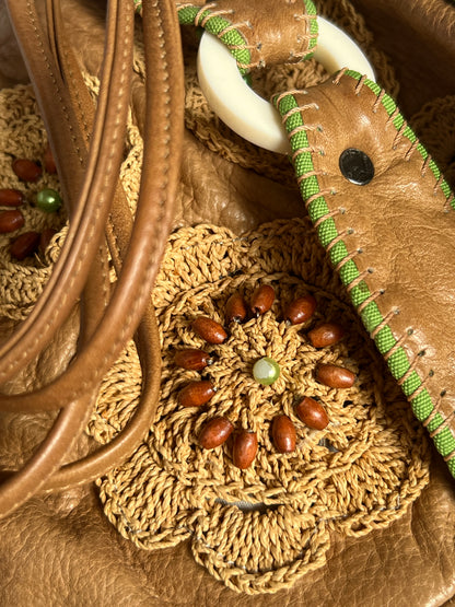 French Beaded Crochet Leather Bag