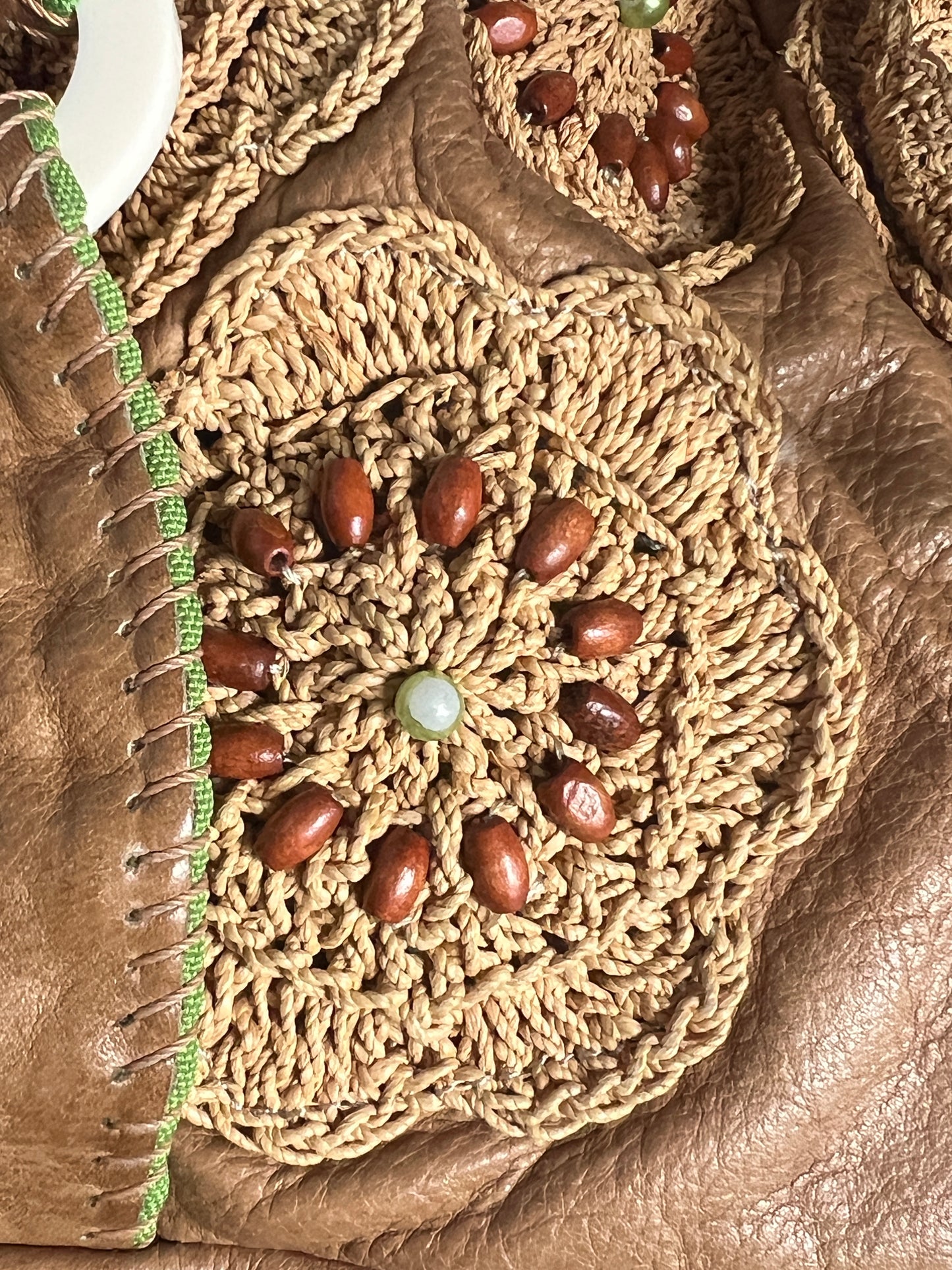 French Beaded Crochet Leather Bag