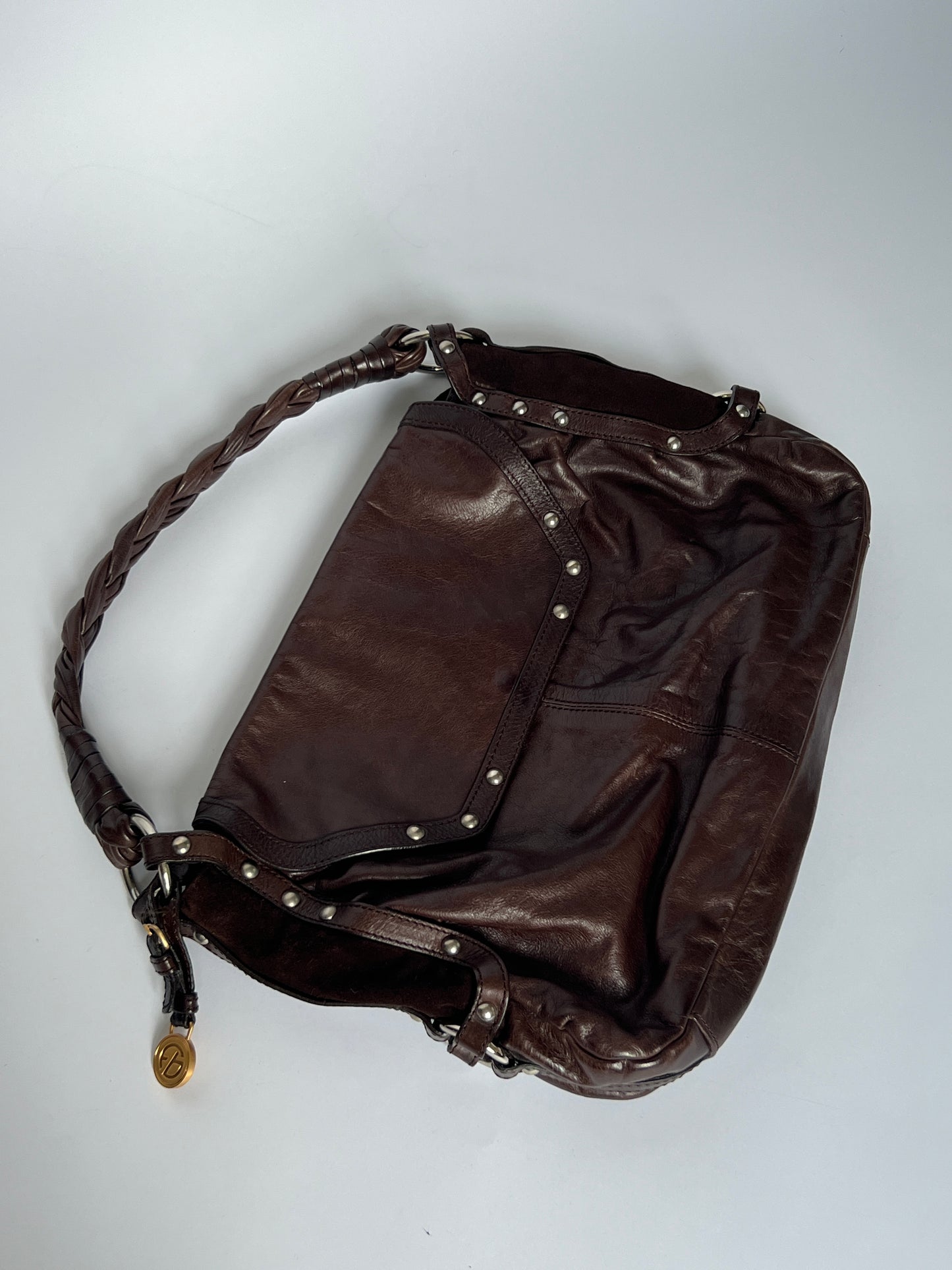 Slouchy Choc Leather Studded Bag