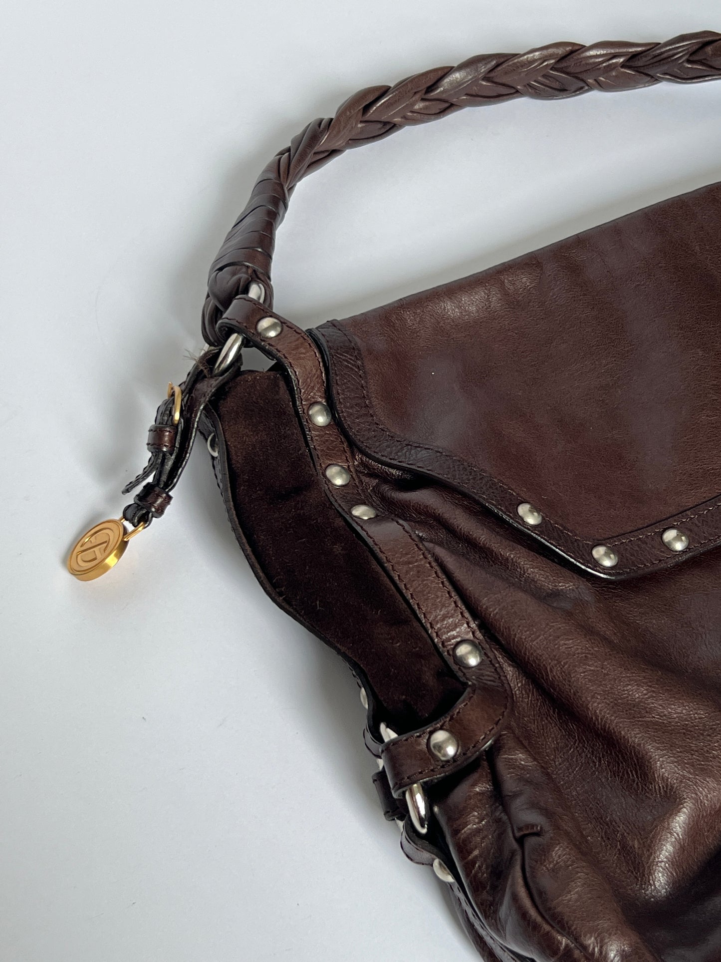 Slouchy Choc Leather Studded Bag