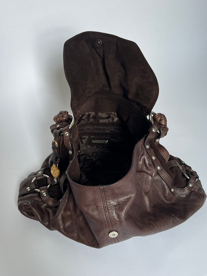 Slouchy Choc Leather Studded Bag