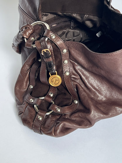 Slouchy Choc Leather Studded Bag