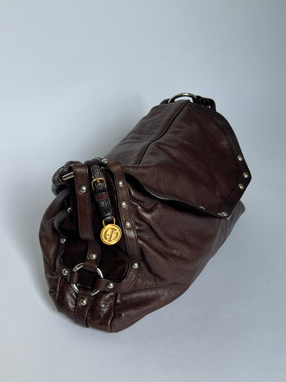 Slouchy Choc Leather Studded Bag