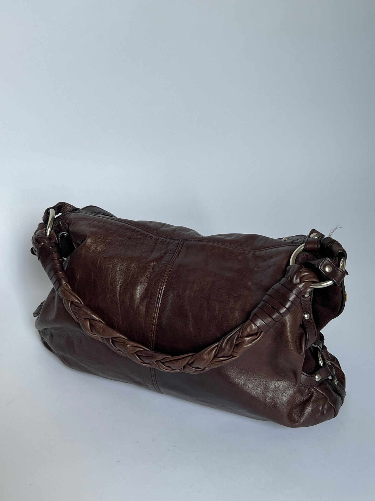 Slouchy Choc Leather Studded Bag