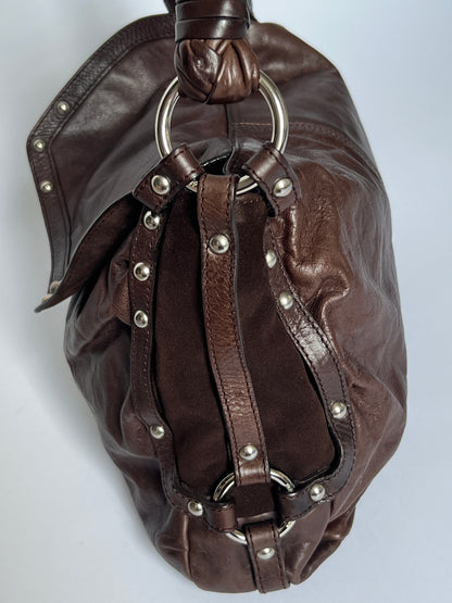 Slouchy Choc Leather Studded Bag
