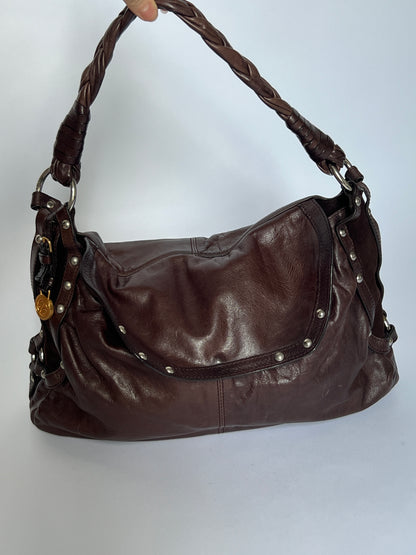 Slouchy Choc Leather Studded Bag