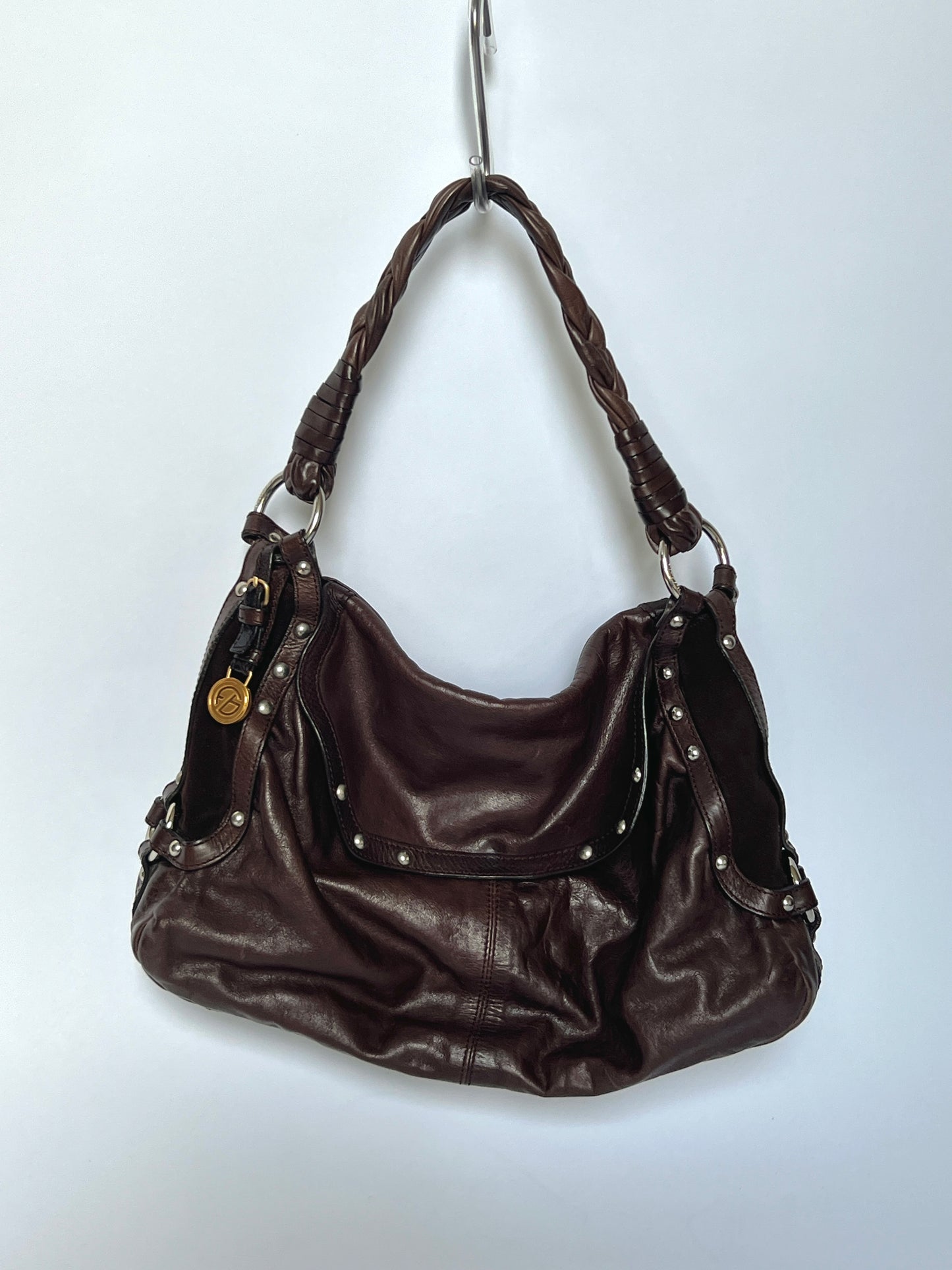Slouchy Choc Leather Studded Bag