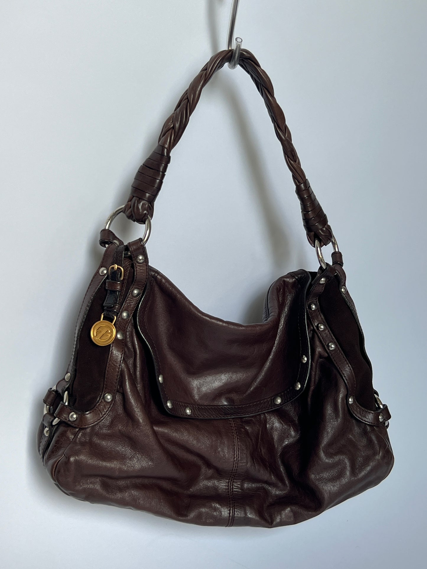 Slouchy Choc Leather Studded Bag