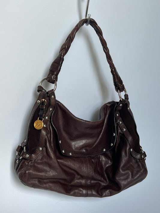Slouchy Choc Leather Studded Bag