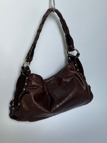 Slouchy Choc Leather Studded Bag