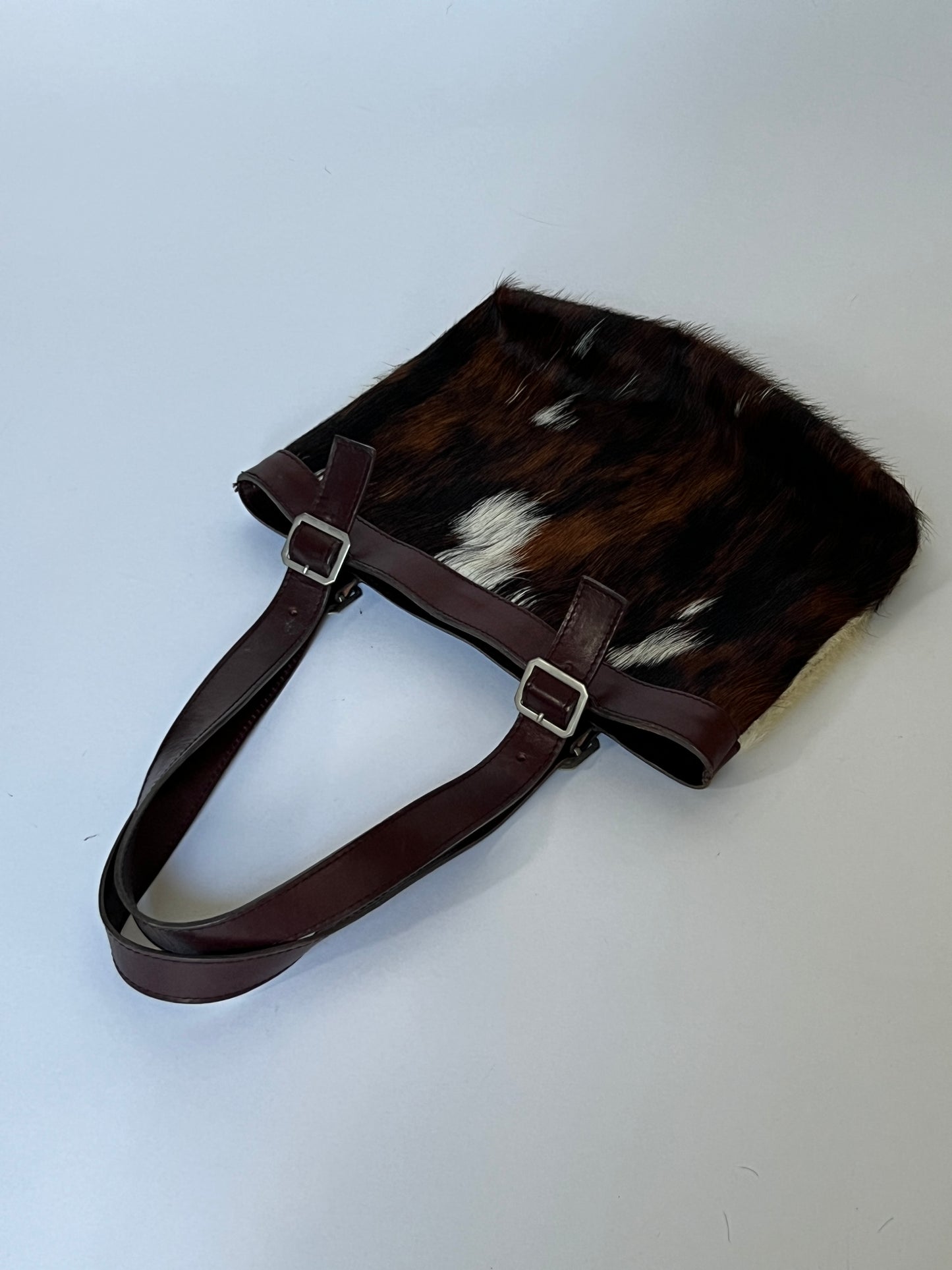 Brown Leather and Cowhide Small Tote