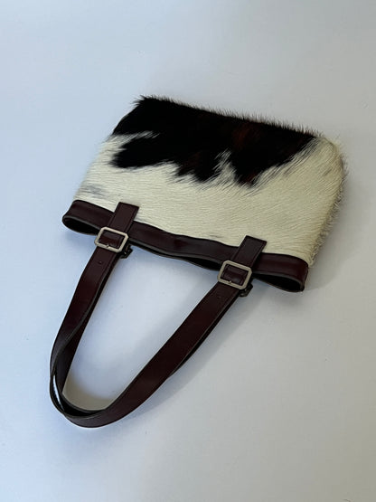 Brown Leather and Cowhide Small Tote