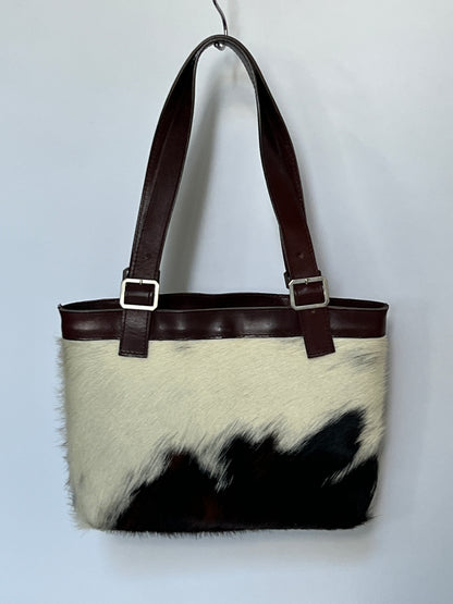 Brown Leather and Cowhide Small Tote