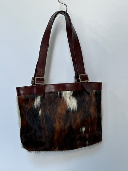 Brown Leather and Cowhide Small Tote