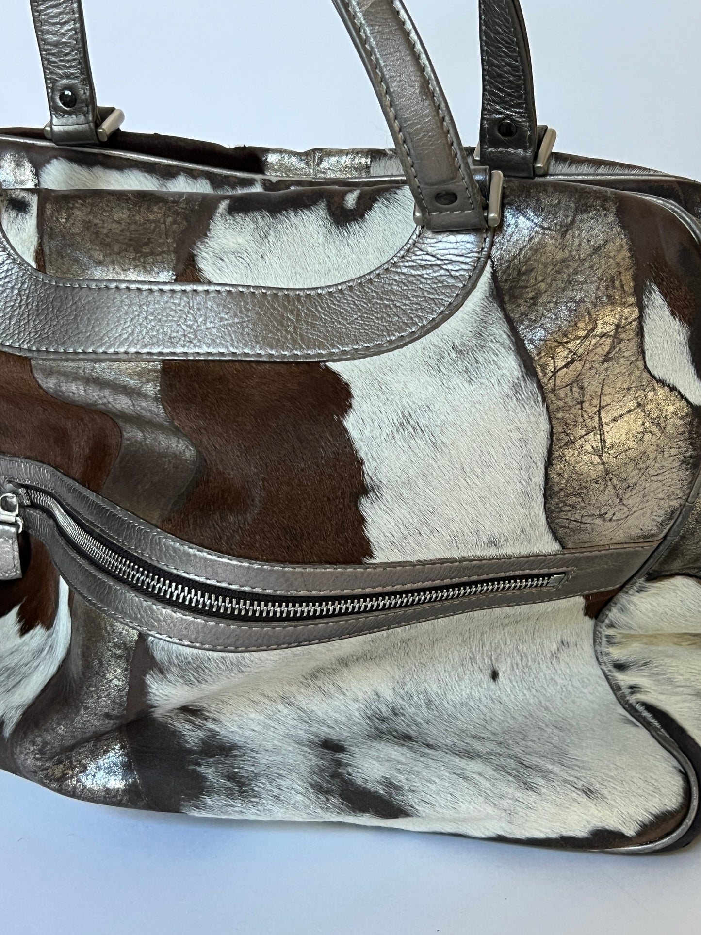 Metallic Cowhide Boston Bag