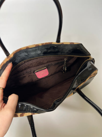 Pony Hair Leopard Print Boston Bag