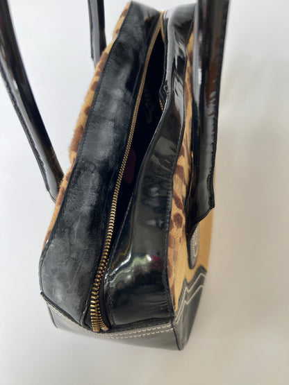 Pony Hair Leopard Print Boston Bag
