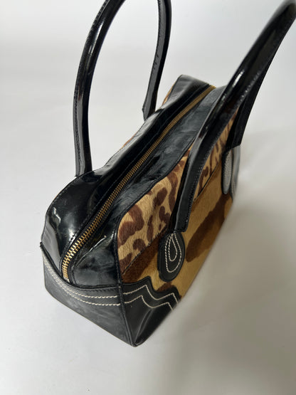 Pony Hair Leopard Print Boston Bag