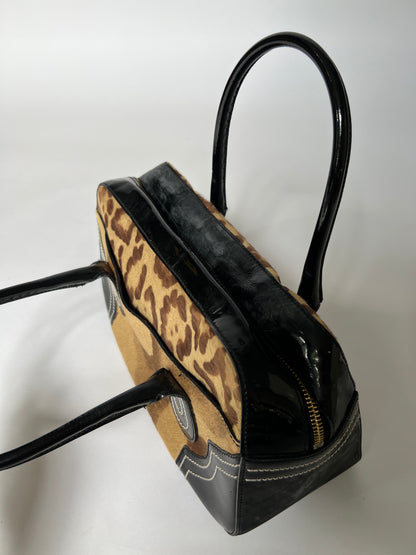 Pony Hair Leopard Print Boston Bag