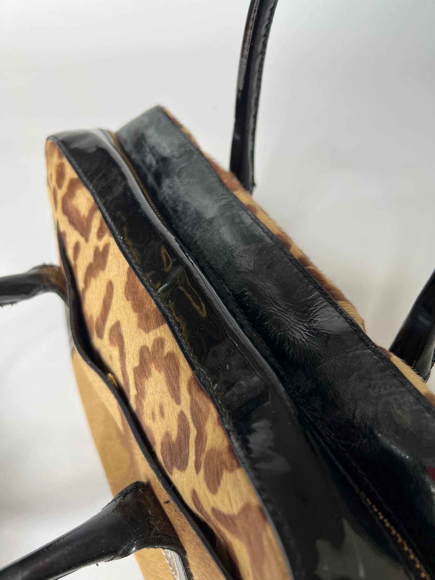 Pony Hair Leopard Print Boston Bag