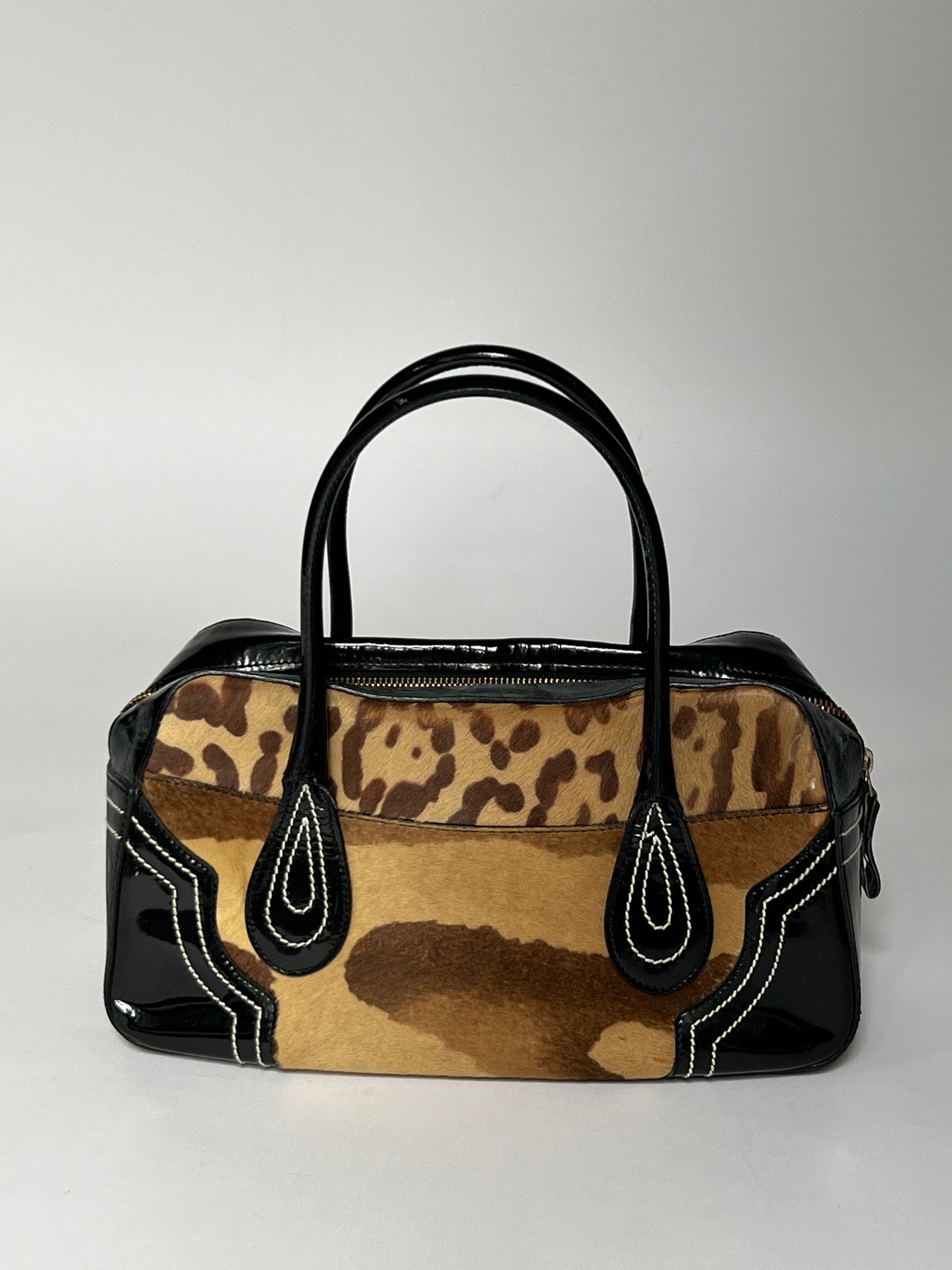 Pony Hair Leopard Print Boston Bag
