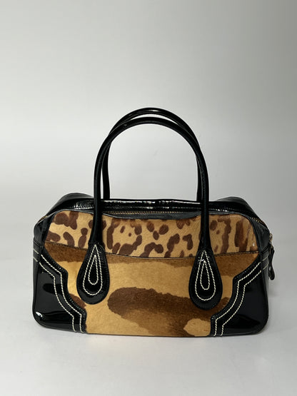 Pony Hair Leopard Print Boston Bag