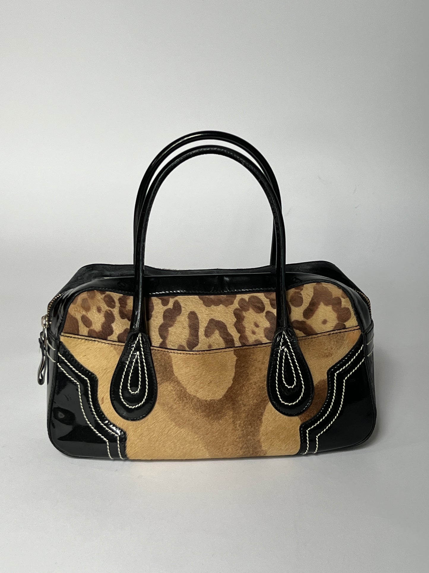 Pony Hair Leopard Print Boston Bag
