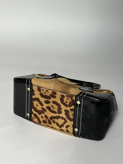 Pony Hair Leopard Print Boston Bag
