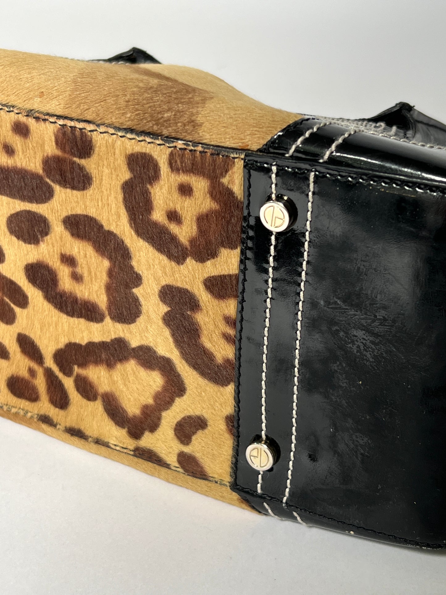 Pony Hair Leopard Print Boston Bag