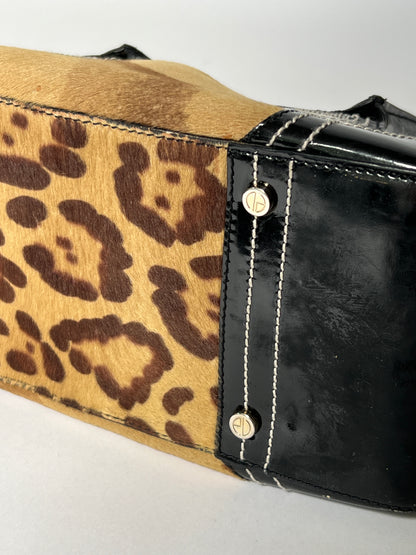 Pony Hair Leopard Print Boston Bag