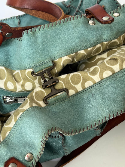 Turquoise Leather Patchwork Tote