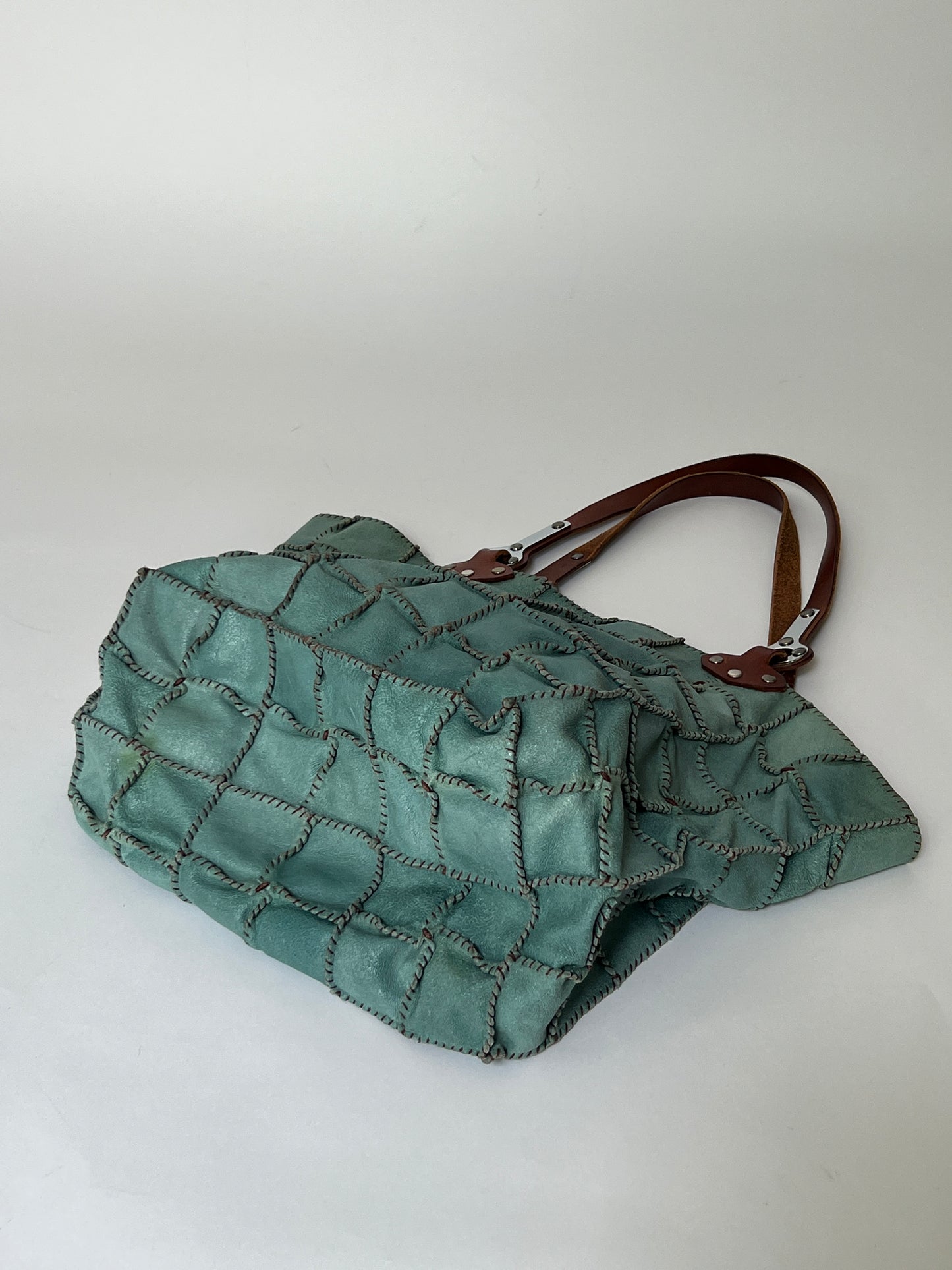 Turquoise Leather Patchwork Tote
