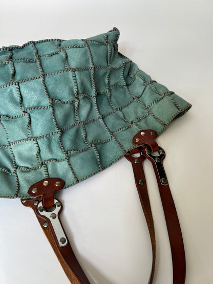 Turquoise Leather Patchwork Tote