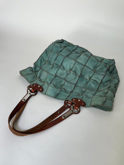 Turquoise Leather Patchwork Tote