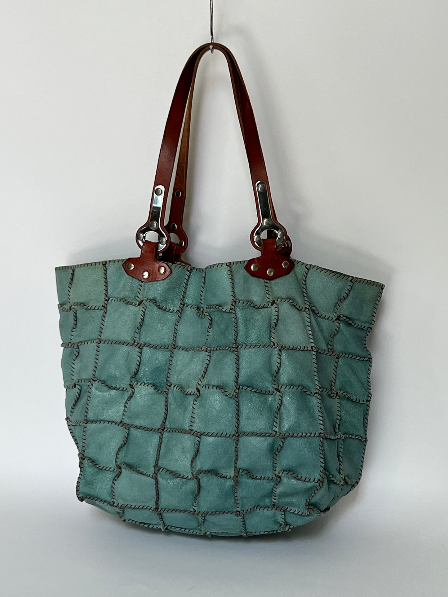 Turquoise Leather Patchwork Tote